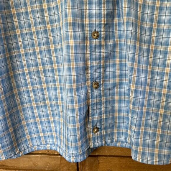 Duluth Trading Company XL Blue Plaid Short‎ Sleeve Button Front Shirt Collared - Picture 6 of 10